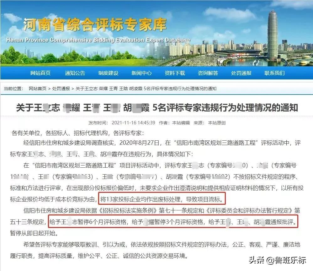 项目流标！13家投标单位全部废标！5名评标专家被处理